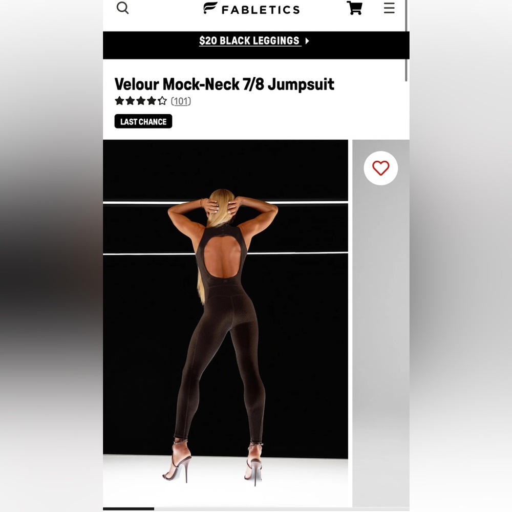 Fabletics velour jumpsuit NWT